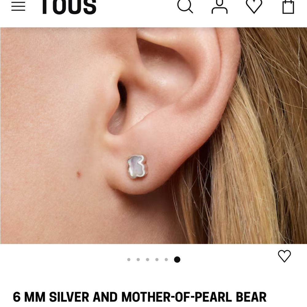 Tous 6mm Silver and Mother of Pearl Bear Stud Earrings
